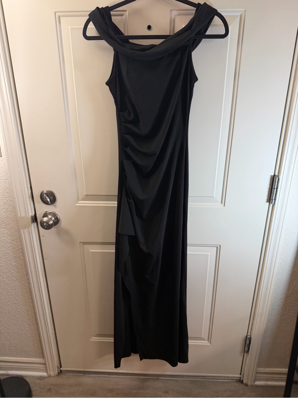 Black Draped Cowl Neck Maxi Dress Women’s Medium Evening 0523